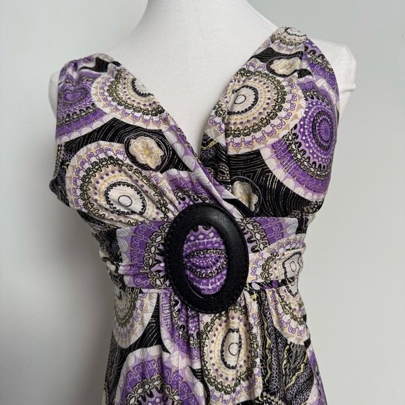 Ladies Y2K Purple and Black Patterned Dress belted goth fairy whimsy S mini - Picture 4 of 6